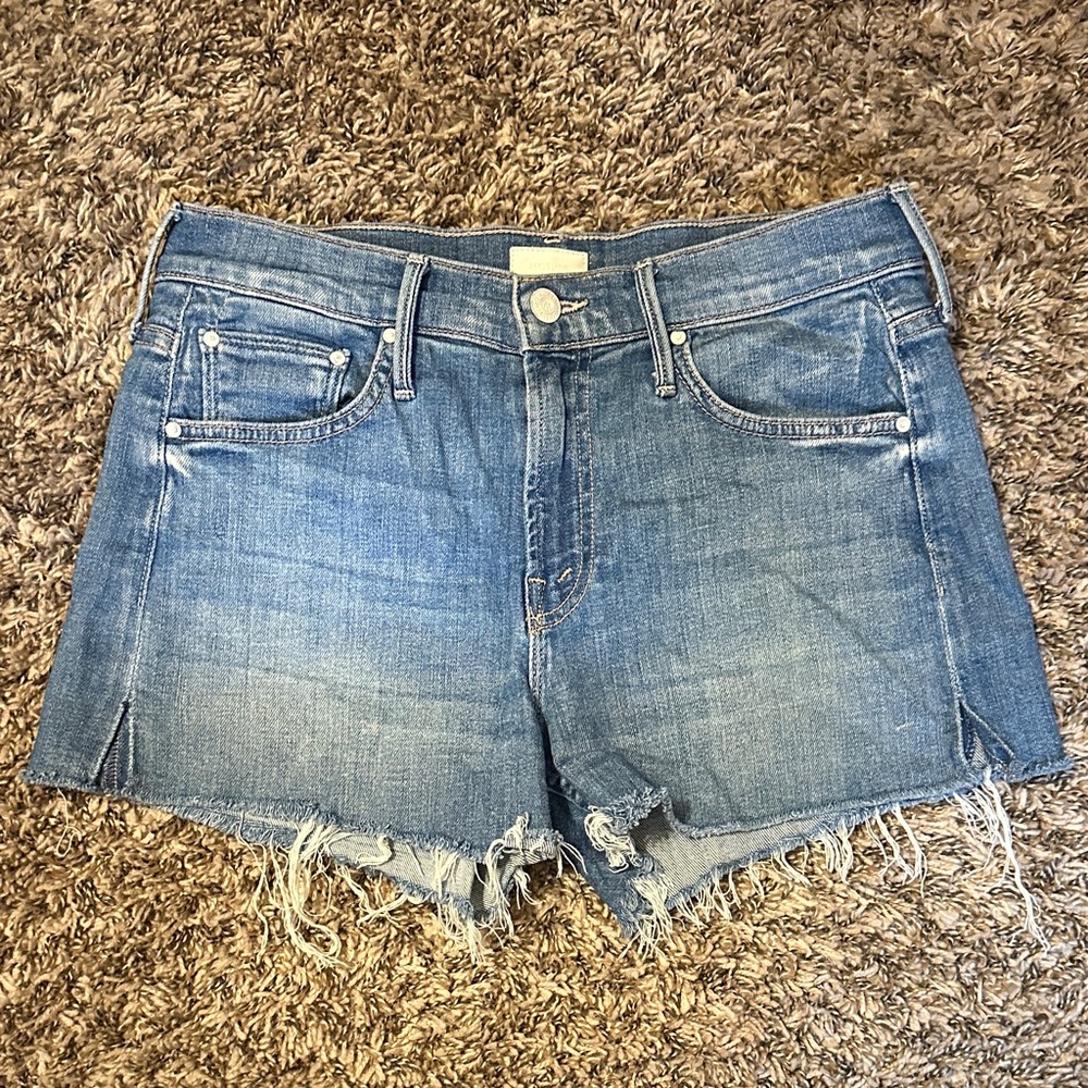 MOTHER Rascal Slit Flip Short Jean Size 24 Blue